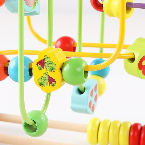 Miniatura 5 de QZMTOY Juguetes de madera para niños pequeños, juguete de laberinto de cuentas para niños pequeños con animales coloridos, frutas y formas, juguetes
