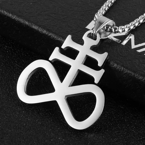 Miniatura 2 de HZMAN Collar unisex con colgante de cruz de Leviatán Satanás de acero inoxidable, joyería religiosa
