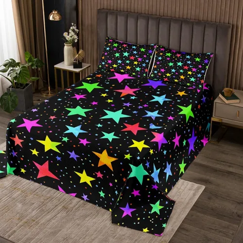 Miniatura 7 de Erosebridal Juego de ropa de cama de gatos de Halloween, lindo juego de cama espeluznante con diseño de gatito neón degradado, juego de colcha