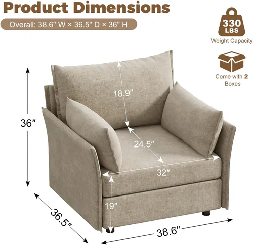 Miniatura 2 de ABCASA Silla de Acento de Gran Tamaño, Sillón Moderno Tapizado con Respaldo Extraíble y Funda Desmontable, Asiento de 24.5 Pulgadas de Profundidad