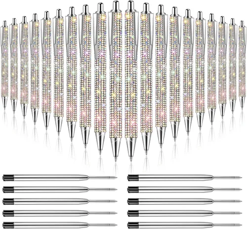Miniatura 10 de 20 piezas de bolígrafos con strass, bolígrafos de metal brillante con diamantes, bolígrafos de cristal brillante a granel, bolígrafos retráctiles