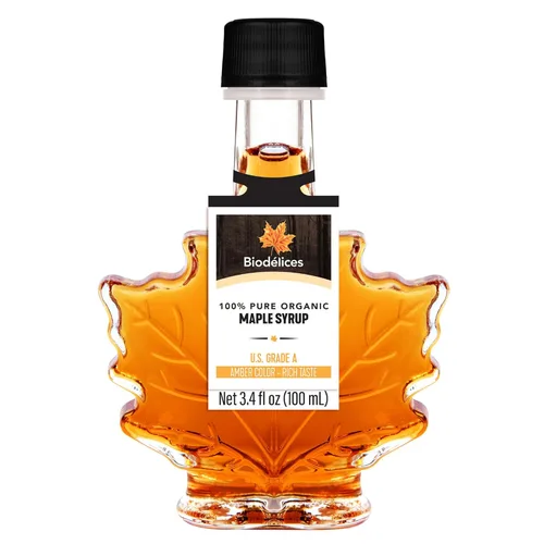 Miniatura 12 de Biodélices - Jarabe de arce orgánico 100 % puro, grado A, lo mejor de Quebec en elegante botella de hoja de arce de Biodélices