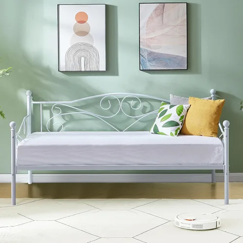 Miniatura 18 de VECELO - Marco de sofá cama de tamaño individual con soporte de listones de acero, cabecero, plataforma de cama para sala de estar, habitación