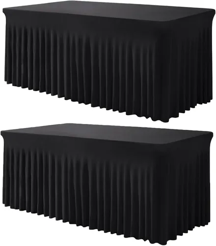 Miniatura 16 de TC27 - Mantel rectangular ajustable de elastano de 4 pies con falda plisada, sin arrugas, mantel rectangular para fiestas, bodas, banquetes
