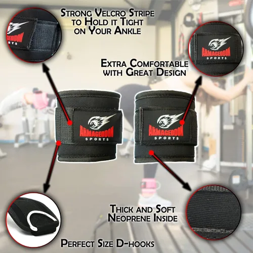 Miniatura 7 de ARMAGEDDON SPORTS Par de correas de tobillo de calidad dobles en D para fijación de máquinas de cable, tobilleras para equipo de entrenamiento