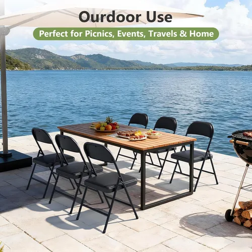 Miniatura 4 de Paquete de 2 sillas plegables, sillas de comedor plegables de piel sintética con asiento y respaldo acolchados, juego de sillas plegables