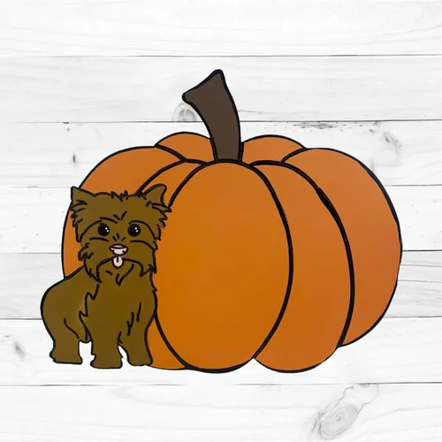 Miniatura 3 de Calabaza con Yorkie, forma de otoño, recorte de madera sin terminar, pintura por línea