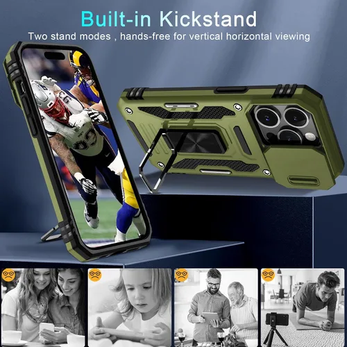 Miniatura 104 de DEERLAMN Funda para iPhone Xs Max con funda deslizante para cámara + protector de pantalla, soporte giratorio de anillo de grado militar a prueba