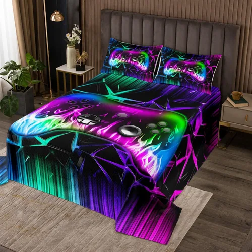Miniatura 9 de Castle Fairy Gamepad Bedspread Quilt,Video Gaming Black Bedding Coverlet for All Season Bedroom,Kids Games Consoles Twin Size Coverlet Set with 1