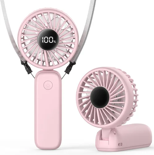 PANERGY Ventilador de mano plegable, ventiladores de mano recargables de 5000 mAh con potente refrigeración, 4 velocidades, pantalla LED, ventilador