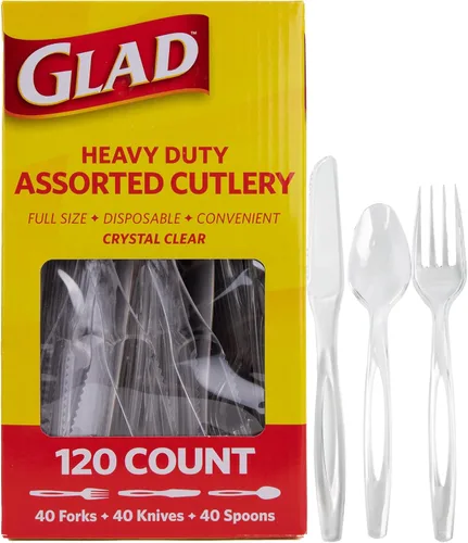 Miniatura 12 de Glad Cubiertos de plástico surtidos de alta calidad, tenedores, cuchillos y cucharas transparentes extra resistentes, juego de 150 piezas