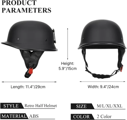 Miniatura 5 de Casco de motocicleta de estilo alemán con certificación DOT, casco retro de ABS ligero para adultos, casco de media cara estilo vintage