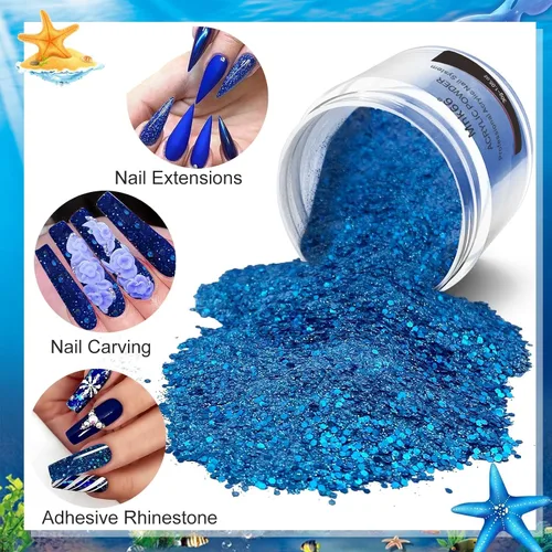 Miniatura 2 de Polvo acrílico profesional con purpurina azul para extensión de uñas, flores 3D de arte de uñas francés, tallado de uñas, principiantes, regalo