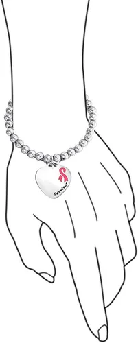 Miniatura 4 de Personalize - Pulsera elástica con forma de corazón para sobrevivientes de cáncer con cinta rosa grabable para mujeres, Esmalte Metal, otro