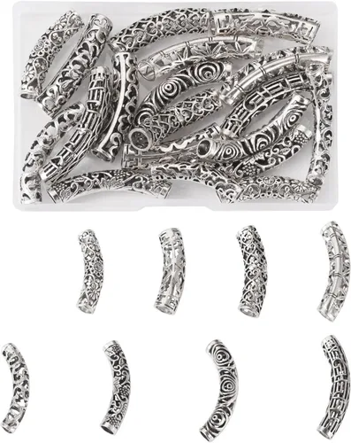 Miniatura 9 de KISSITTY 30 unids/caja de filigrana de plata antigua larga curvada tubo espaciador cuentas 0.945-2.520 in largo para hacer joyas DIY agujero Plata
