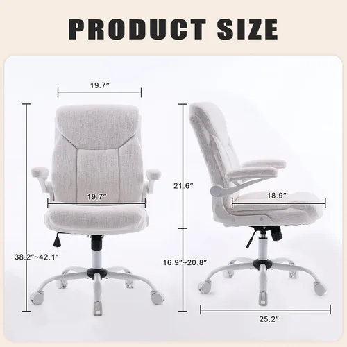 Miniatura 2 de Comfy - Silla de computadora ergonómica de tela de tela, silla de oficina ejecutiva con reposabrazos abatibles, soporte lumbar, giro de 360° y Blanco