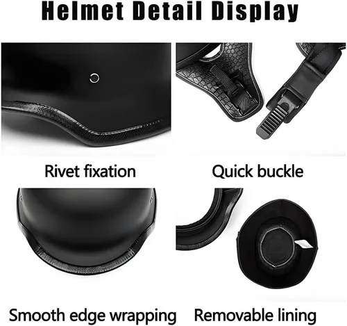 Miniatura 5 de Casco de motocicleta de estilo alemán, casco de motocicleta aprobado por DOT, para adultos, hombres y mujeres, casco de media carcasa de cara