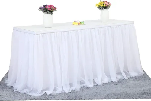 Miniatura 10 de Suppromo - Falda de mesa con tutú de calidad superior, con 3 capas de malla, plisada, de tul, para fiestas, bodas, baby shower, fiestas de Rosa