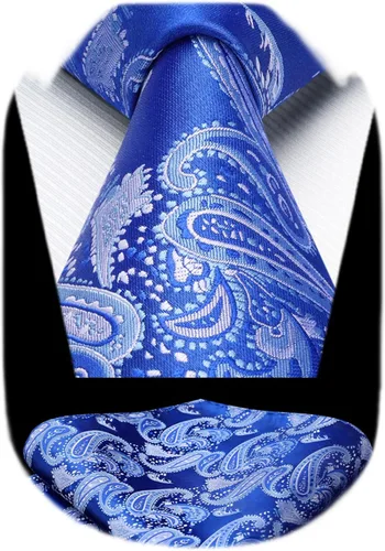 Miniatura 55 de HISDERN Corbatas para hombre, corbata de cachemira y bolsillo cuadrado tejido clásico floral para hombre, corbata de fiesta de boda