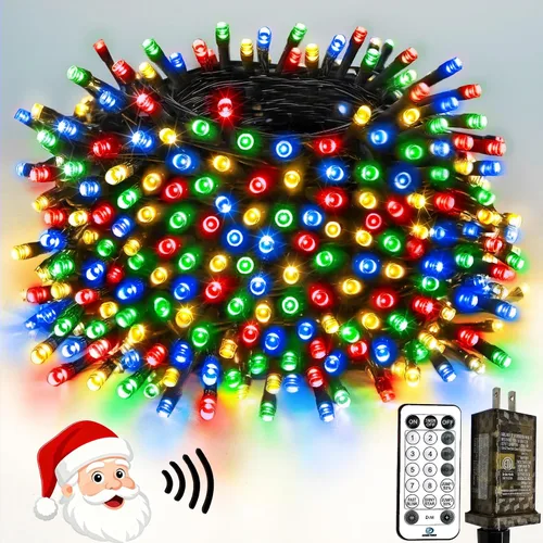 Miniatura 15 de Luces de Navidad controladas por voz con control remoto, cadena de 300 luces LED de 99 pies para interiores y exteriores con 12 modos, 3