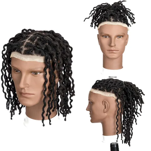 DAIXI - Extensiones de rastas rizadas afro de 8 x 10 pulgadas con base de encaje completo transparente para hombres y mujeres, 56 hebras de 0.2 in