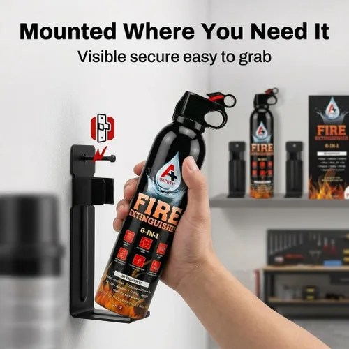 Miniatura 5 de A+ Safety Extintor portátil Extintor pequeño 6 en 1 para el hogar, garaje, cocina, automóvil Para incendios eléctricos, textiles y de grasa No