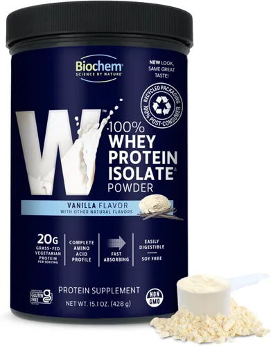 Miniatura 15 de Biochem Proteína en Polvo de Aislado de Suero 100%, Sabor Chocolate, 20g de Proteína de Vacas Alimentadas a Pasto, Apto para Dieta Cetogénica, Sin