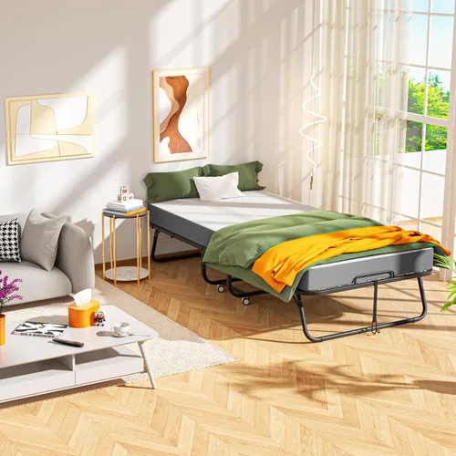 Miniatura 2 de INTERGREAT Cama plegable, cama portátil de tamaño individual de 75 x 38 pulgadas para adultos, camas plegables de metal para huéspedes con ruedas