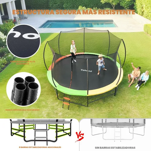 Miniatura 2 de Yohood Trampolín para exteriores de 12 pies y 14 pies, trampolines recreativos con red de cierre y escalera, aprobado por ASTM para niños y adultos