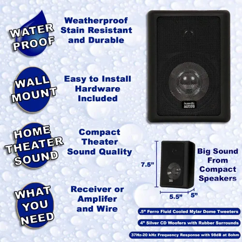 Miniatura 2 de Acoustic Audio 151B - Altavoces de 2 vías para interiores y exteriores, 600 vatios, par negro