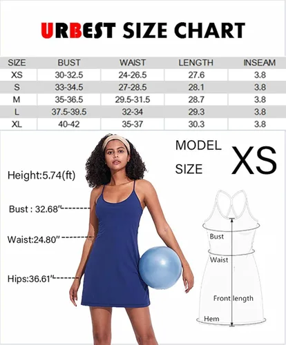 Miniatura 6 de Vestido de entrenamiento para mujer con brasier y pantalones cortos integrados, sin mangas, vestido atlético de tenis y golf con bolsillos