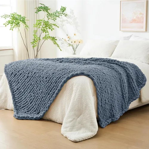 Miniatura 31 de Bigacogo Manta de punto grueso para sofá, 51 x 63 pulgadas, 100% tejida a mano con hilo de felpilla grueso jumbo, acogedoras y suaves mantas grandes