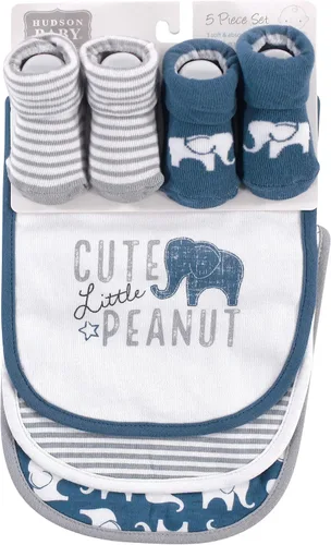 Miniatura 69 de Hudson Baby Conjunto de babero y calcetines unisex de algodón para bebé