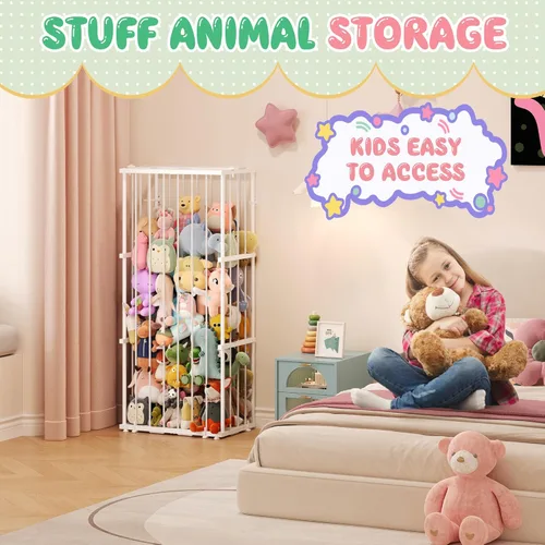 Miniatura 8 de Almacenamiento de animales de peluche de metal, soporte grande para animales de peluche con cordón elástico, almacenamiento de zoológico de animales