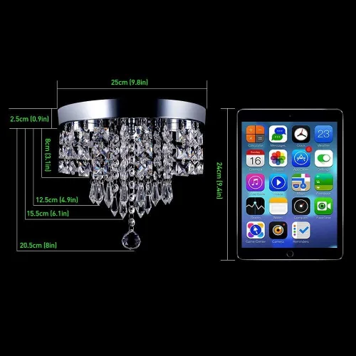 Miniatura 2 de Deckrico Candelabro de cristal moderno LED para techo, montaje empotrado, de acero inoxidable, pantalla de luz con cuentas para dormitorio, comedor