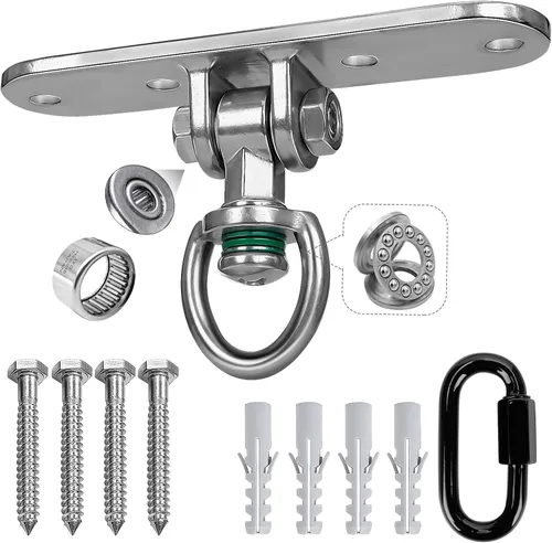 Miniatura 11 de Colgador de columpio de alta resistencia, funcionamiento suave, rodamientos giratorios de 180° y 360°, capacidad de 1500 libras para sillas