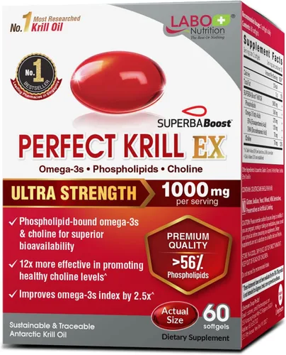 LABO Nutrition Perfect Krill EX, 1000 mg de aceite de krill antártico Omega 3 EPA DHA, los fosfolípidos más altos (más del 56%) con colina,