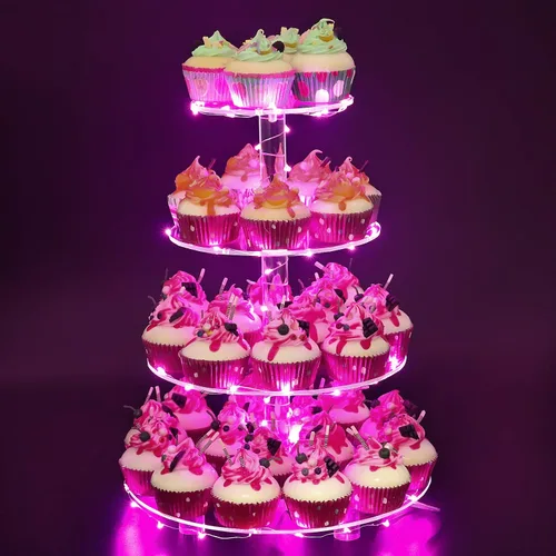 Miniatura 19 de YestBuy Soporte de Cupcakes Acrílico de 4 Niveles Soporte de Pasteles para Té de la Tarde Soporte Grande para Cupcakes Torre de Cupcakes Soporte Azul