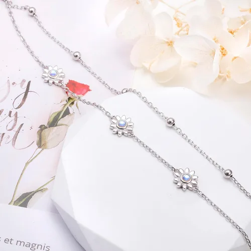 Miniatura 2 de Flyow Tobillera para mujer de plata de ley S925 ajustable con cuentas de corazón con dije de corazón
