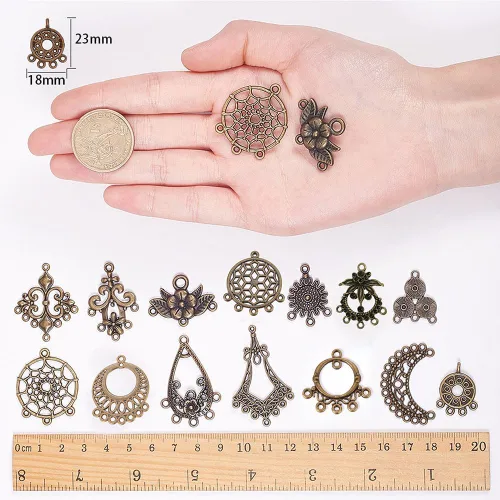 Miniatura 6 de SUNNYCLUE 1 caja de 64 piezas surtidas de lámparas de araña, estilo tibetano, bronce antiguo, atrapasueños, aretes, hallazgos, bucles, conectores