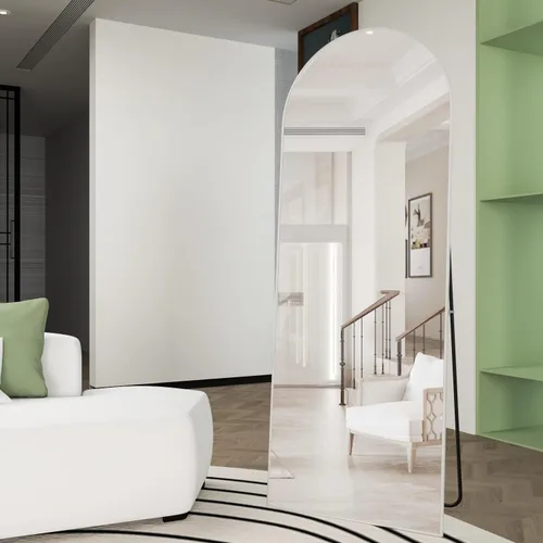Miniatura 2 de Espejo de cuerpo entero de 56"x16", espejos arqueados de piso con soporte, espejo arqueado de cuerpo completo para pararse o inclinarse, color Blanco