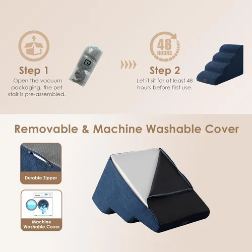 Miniatura 6 de EHEYCIGA Escaleras curvas para perros para camas altas de 19.7" de alto, 4 escalones para perros pequeños y gatos, escaleras para mascotas