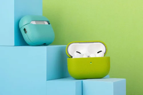 Miniatura 9 de Lopie Funda de piel para AirPods Pro de 2ª generación, azul cian, funda protectora totalmente envuelta con piel de cordero, protección de 360