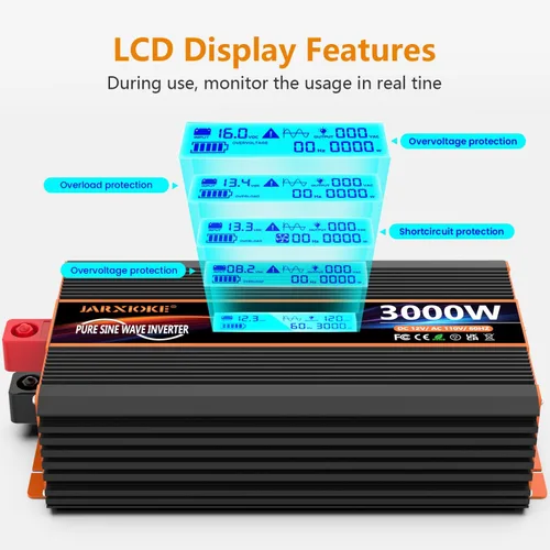 Miniatura 2 de Inversor de Potencia de Onda Sinusoidal Pura de 2500 Vatios, Convertidor de 12V DC a 110V 120V para Familia, RV, Sistema Solar Fuera de la Red