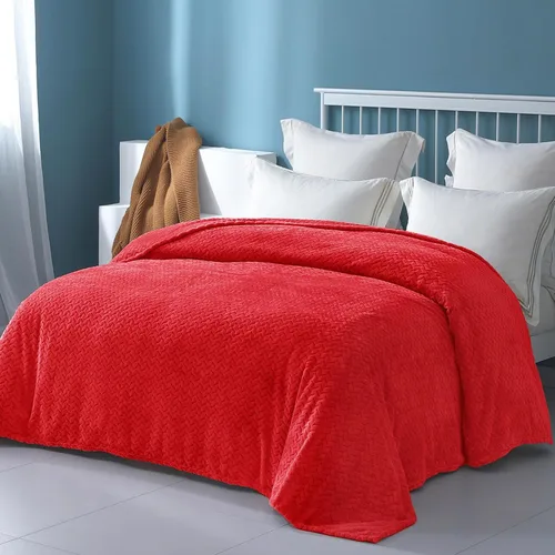 Miniatura 3 de Exclusivo Mezcla - Manta de tamaño king de vellón, color rojo, para cama, 90 x 104 pulgadas, suave, acogedora, en 3D, de franela, en jacquard