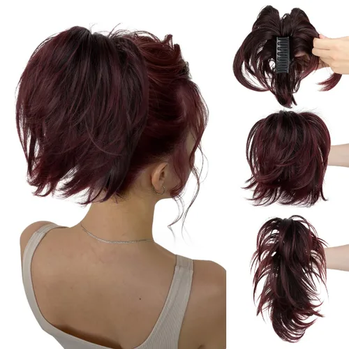 Miniatura 23 de CJL HAIR - Extensiones de cabello con pinza de garra para cola de caballo corta, trenza desordenada, sintéticas, maleables, para mujeres, cabello