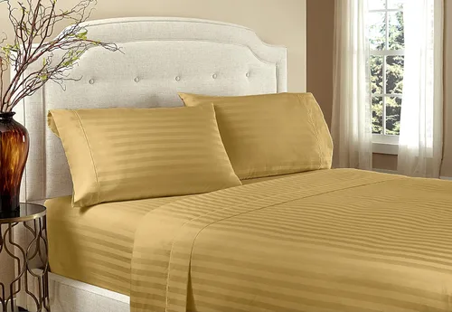Home Design 1800 Series juegos de sábanas de hotel, a rayas, de lujo, Microfibra, Dorado, King