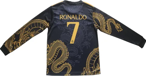 Miniatura 3 de Madrid Ronaldo #7 Special Gold Black Dragon Edition - Conjunto de pantalones cortos de fútbol de manga larga para niños, tallas juveniles