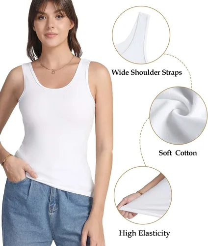 Miniatura 4 de wirarpa Camisetas sin mangas de algodón para mujer, cómodas, capa base, paquete de 2