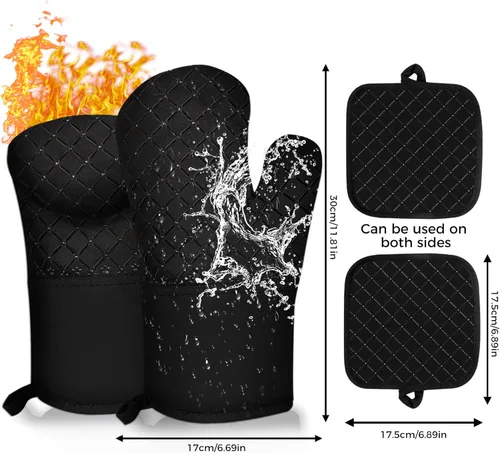 Miniatura 7 de Juego de 4 manoplas de horno y soportes para ollas de 500°F, soportes para ollas de cocina resistentes al calor, guantes de horno antideslizantes